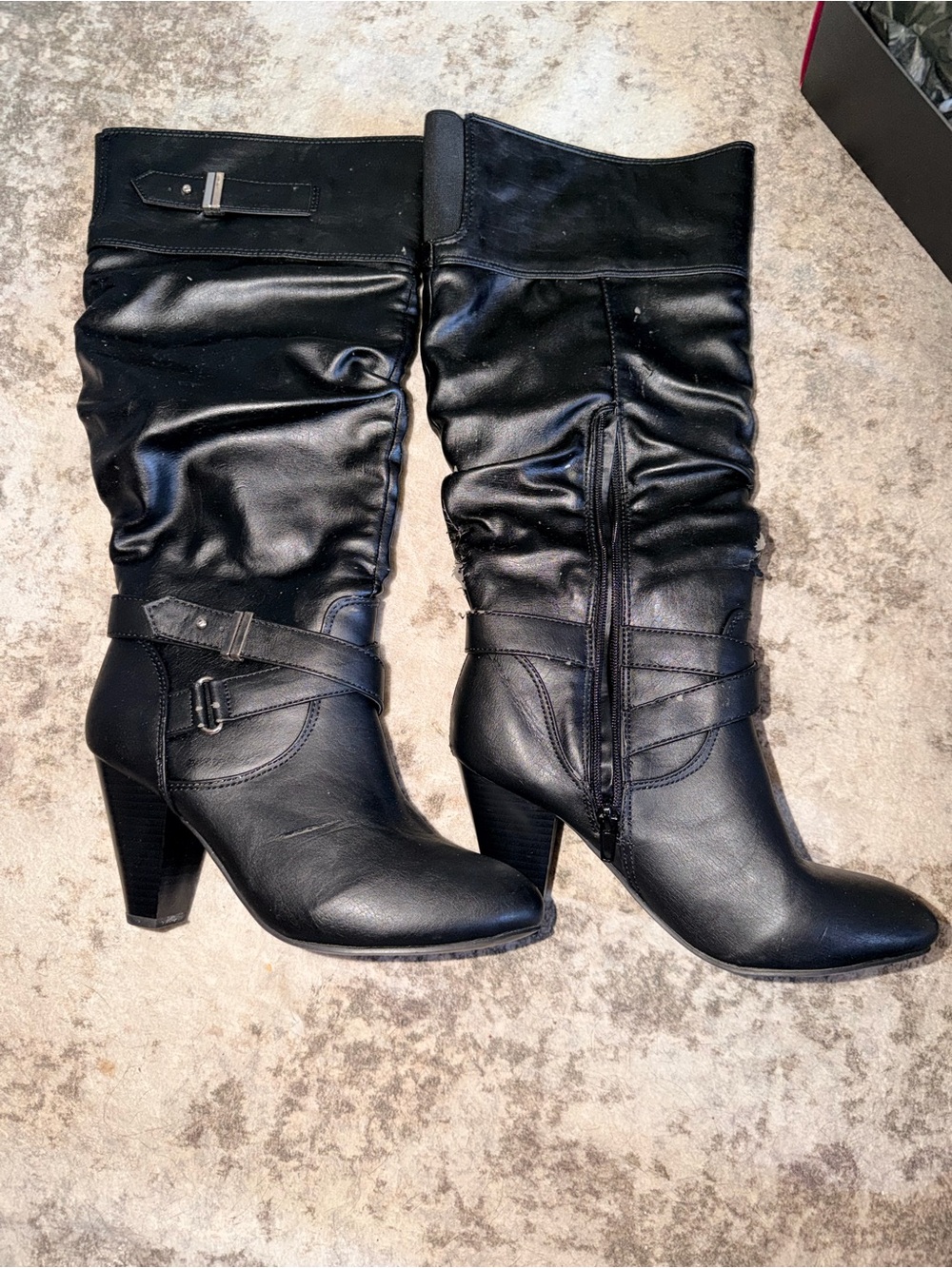 Rampage Black knee high Heeled Boots with Buckle Strap
